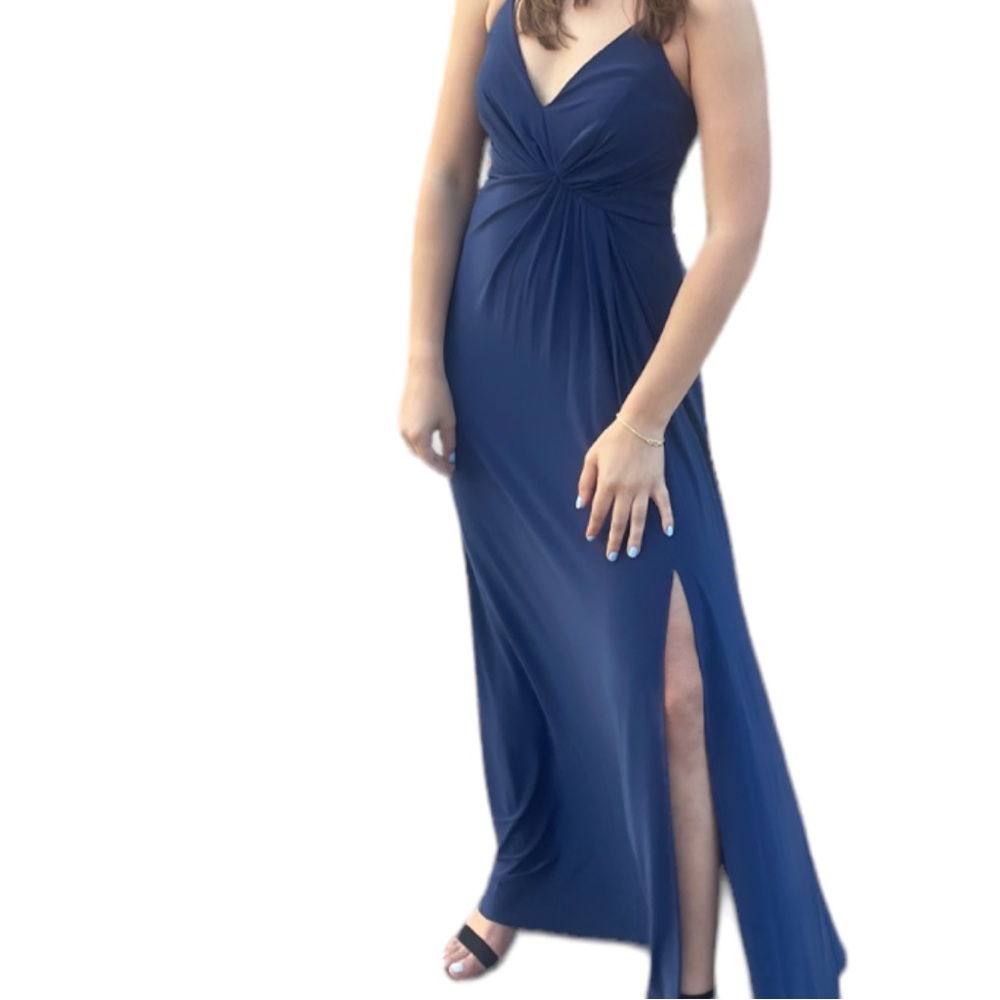 DB Studio Formal Long Navy Black Dress with a Leg Slit